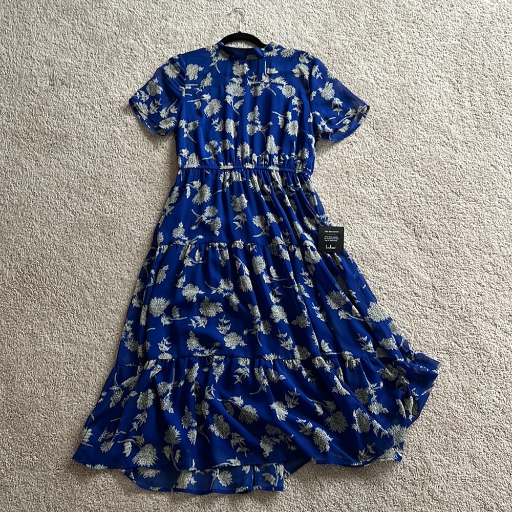 Lulu’s Royal Blue Floral Midi Dress